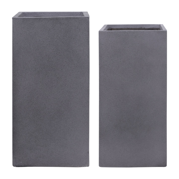 Resin, S/2 11/13"d Square Nested Planters, Gray