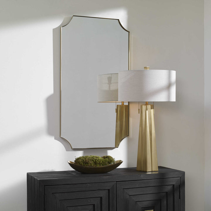 LENNOX BRASS SCALLOPED CORNER MIRROR - AmericanHomeFurniture