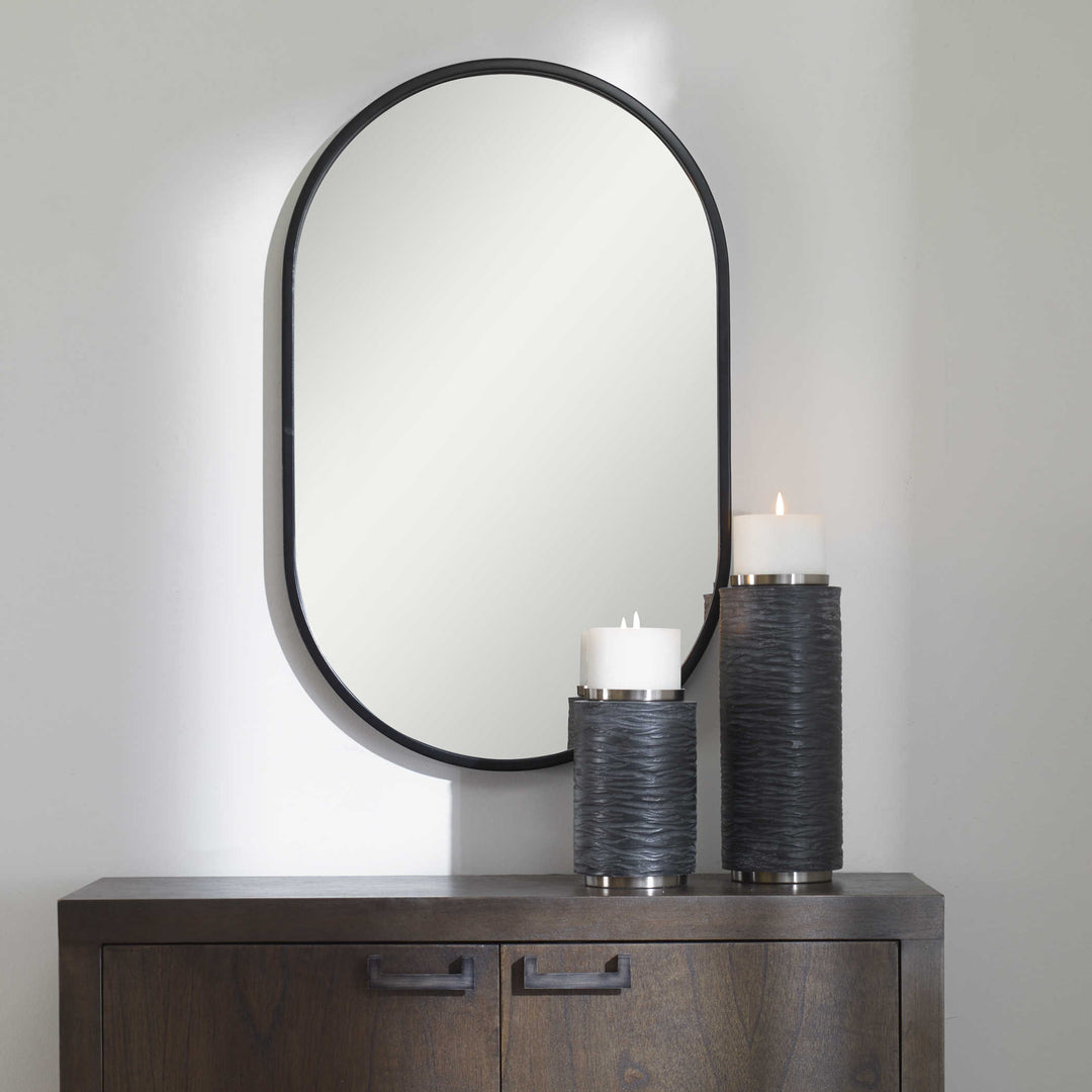 VARINA MINIMALIST BLACK OVAL MIRROR - AmericanHomeFurniture