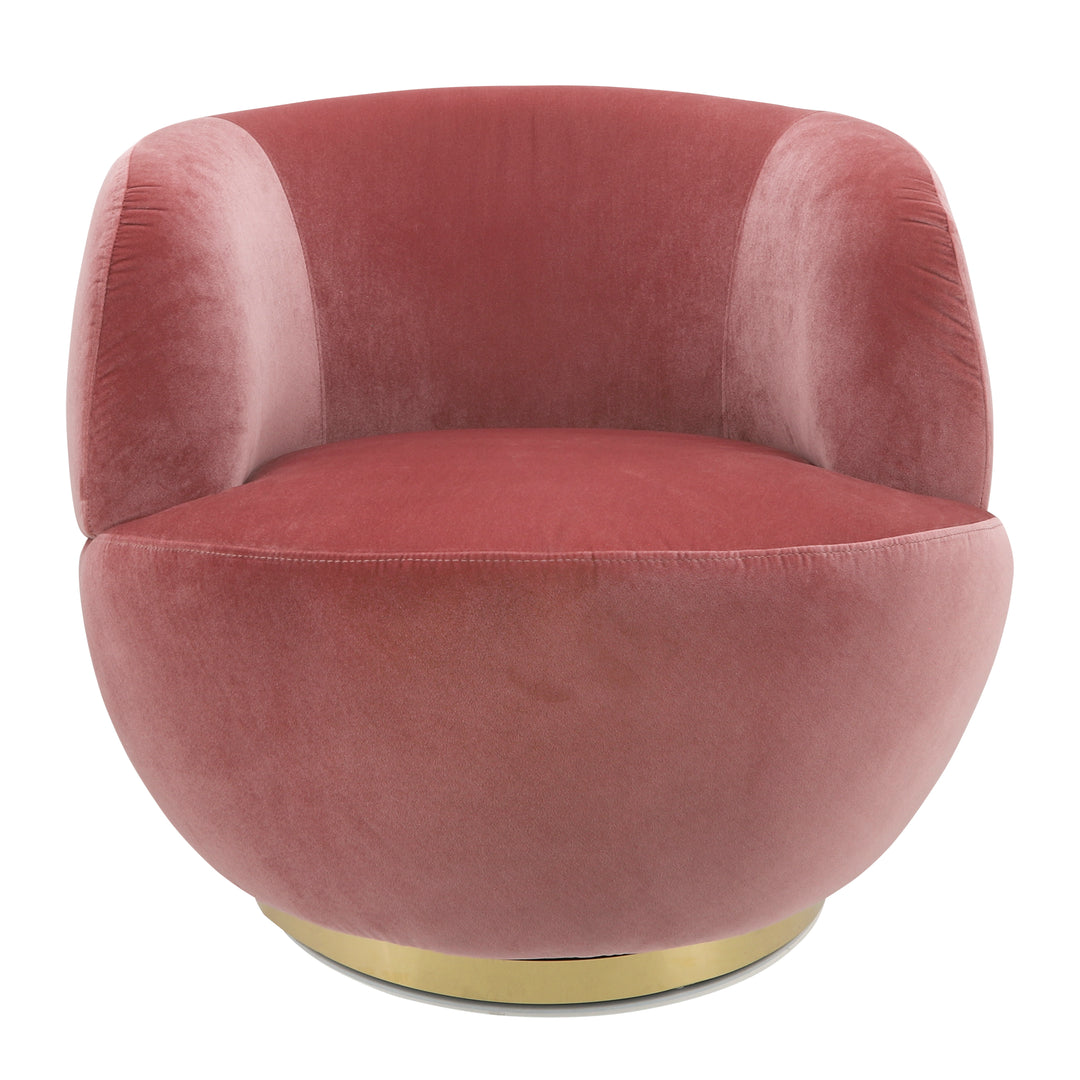 Velveteen Swivel Chair With Gold Base, Pink