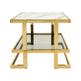 Metal/marble Glass Side Table, Gold/white Kd
