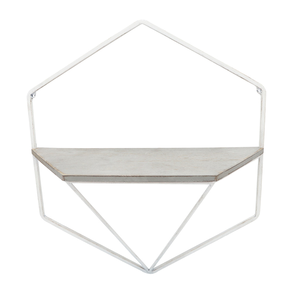 S/2 Metal / Wood Hexagon Wall Shelves, Wht/gray