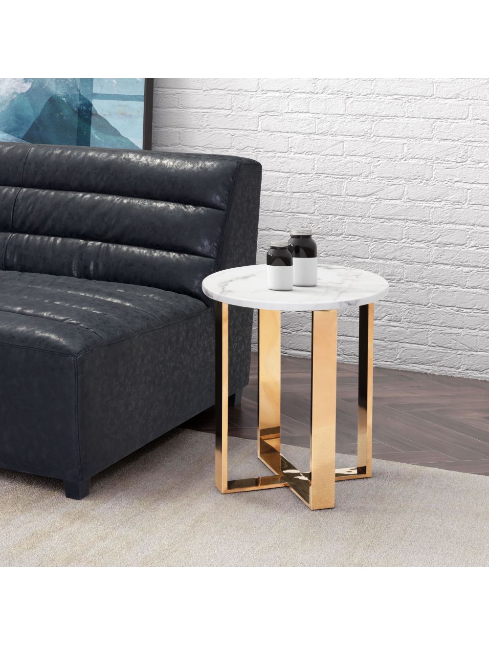 Atlas End Table White & Gold