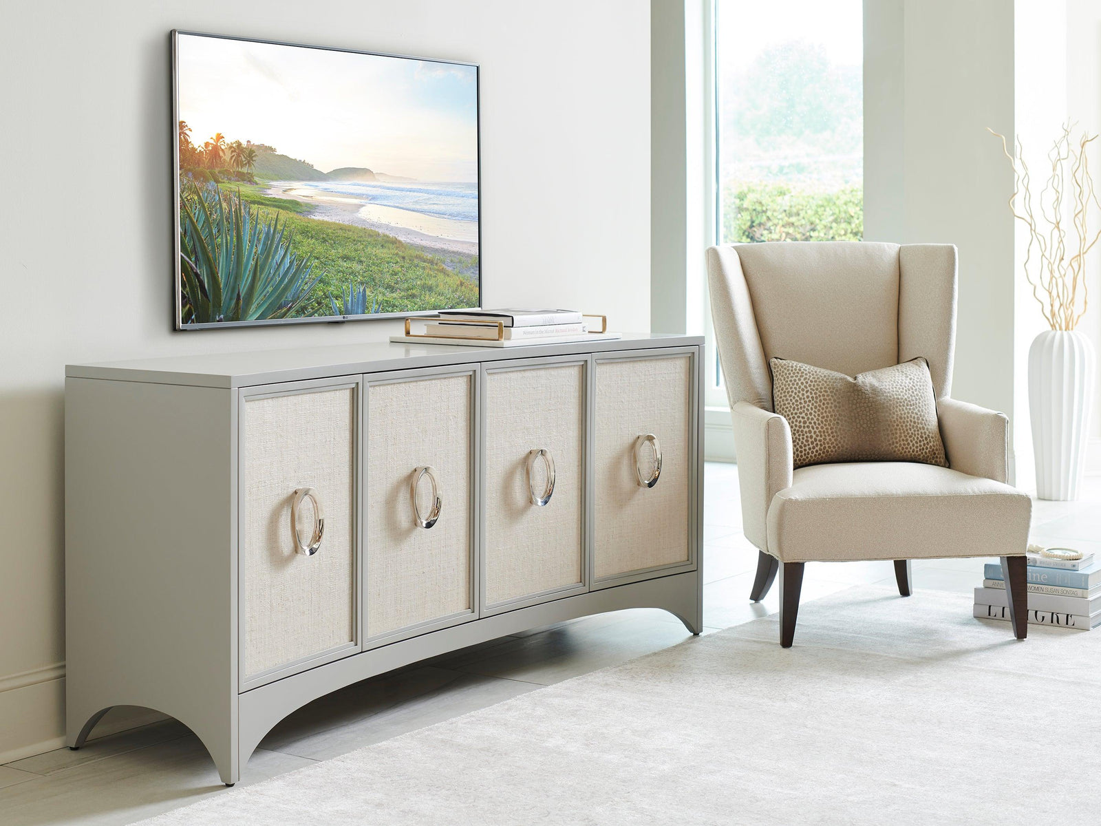 Sligh Studio Designs Newbury Park Raffia Media Console MEDIA + TV STANDS