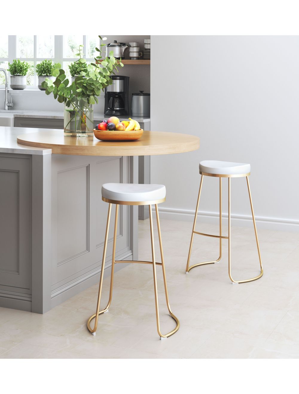 Bree Barstool (Set of 2) White & Gold