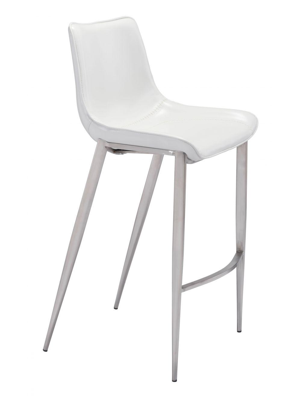Zuo Magnus Bar Chair (Set of 2) White & Silver BAR STOOLS + COUNTER STOOLS