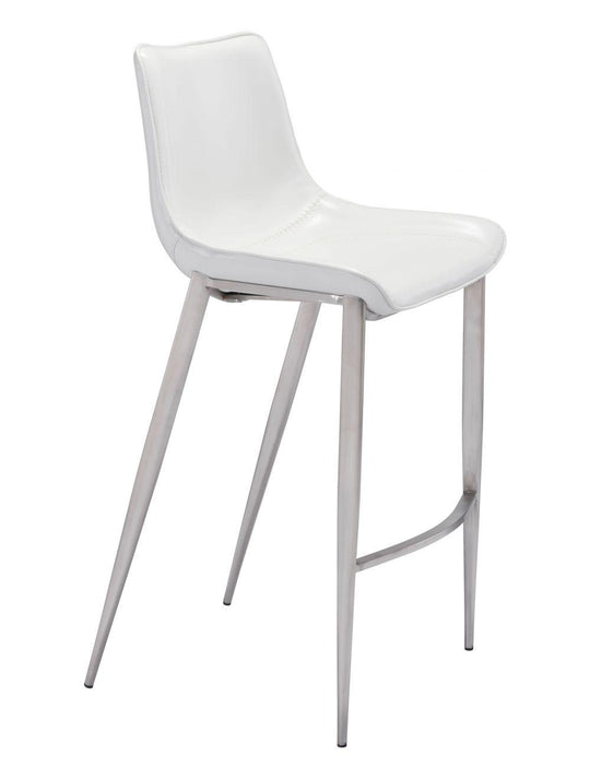 Zuo Magnus Bar Chair (Set of 2) White & Silver BAR STOOLS + COUNTER STOOLS
