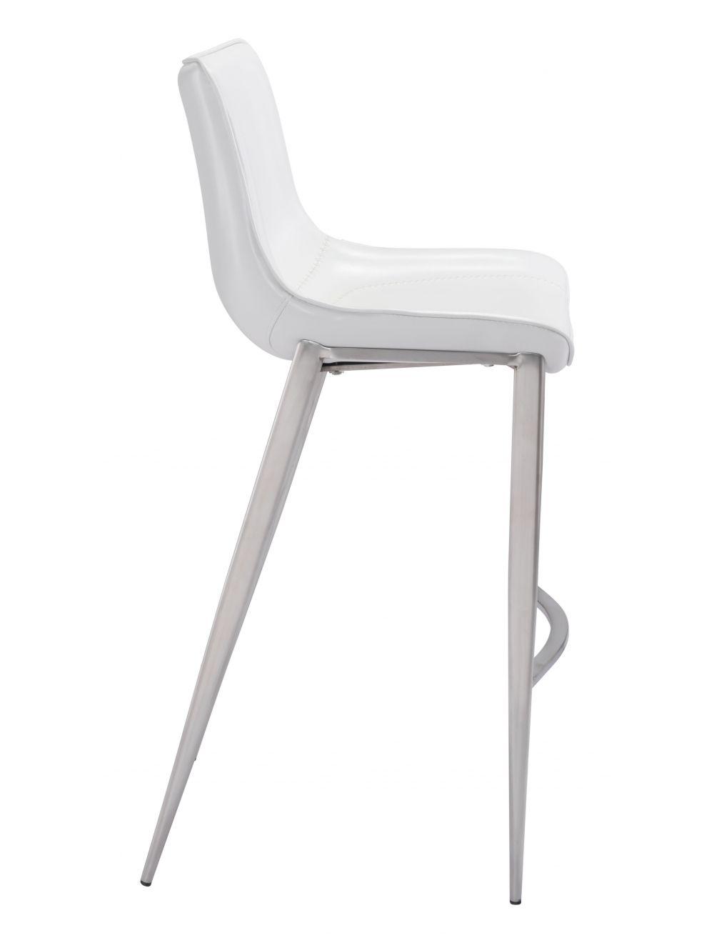 Zuo Magnus Bar Chair (Set of 2) White & Silver BAR STOOLS + COUNTER STOOLS