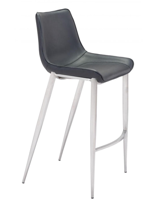 Zuo Magnus Bar Chair (Set of 2) Black & Silver BAR STOOLS + COUNTER STOOLS