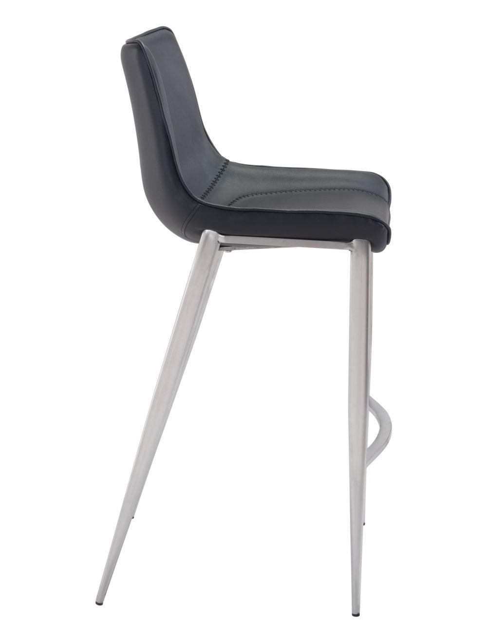 Zuo Magnus Bar Chair (Set of 2) Black & Silver BAR STOOLS + COUNTER STOOLS