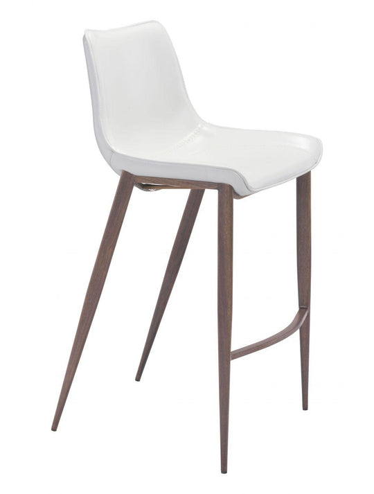 Zuo Magnus Bar Chair (Set of 2) White & Walnut BAR STOOLS + COUNTER STOOLS
