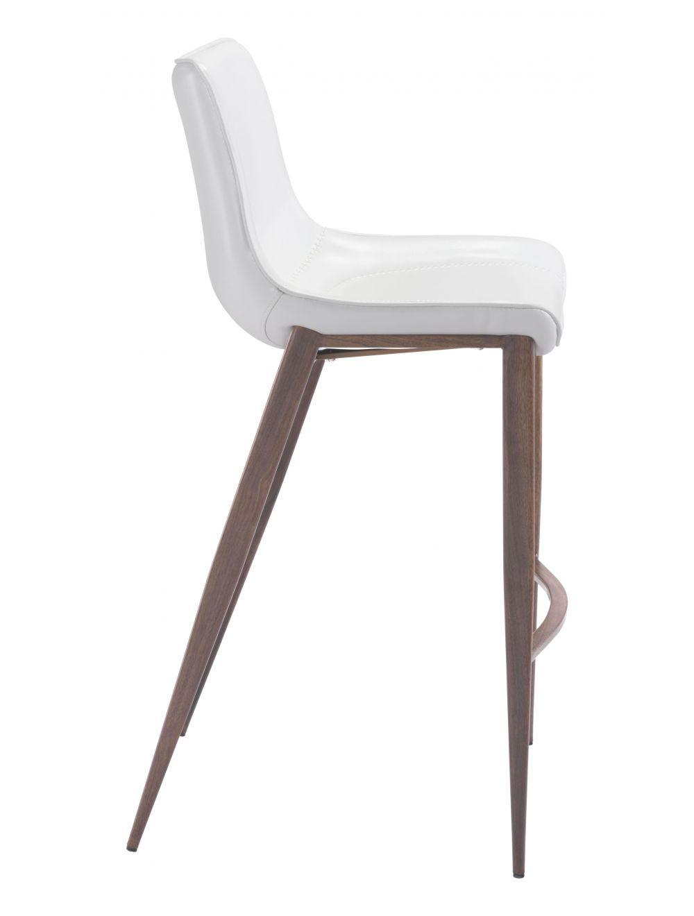 Zuo Magnus Bar Chair (Set of 2) White & Walnut BAR STOOLS + COUNTER STOOLS