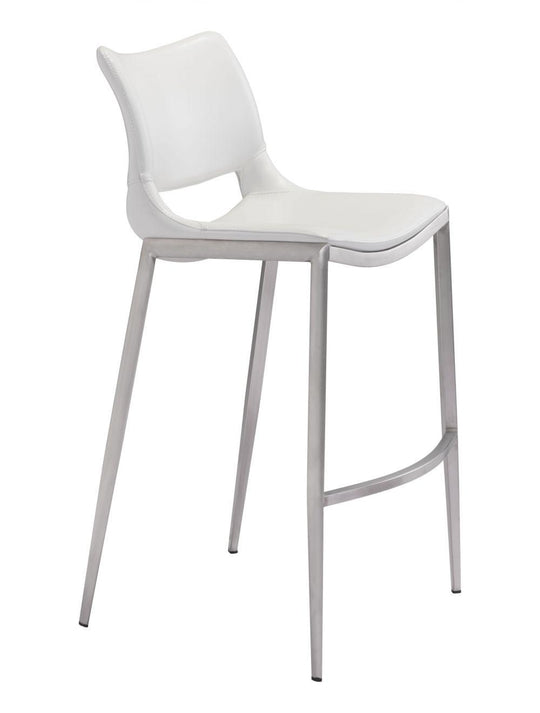 Zuo Ace Bar Chair (Set of 2) White & Silver BAR STOOLS + COUNTER STOOLS