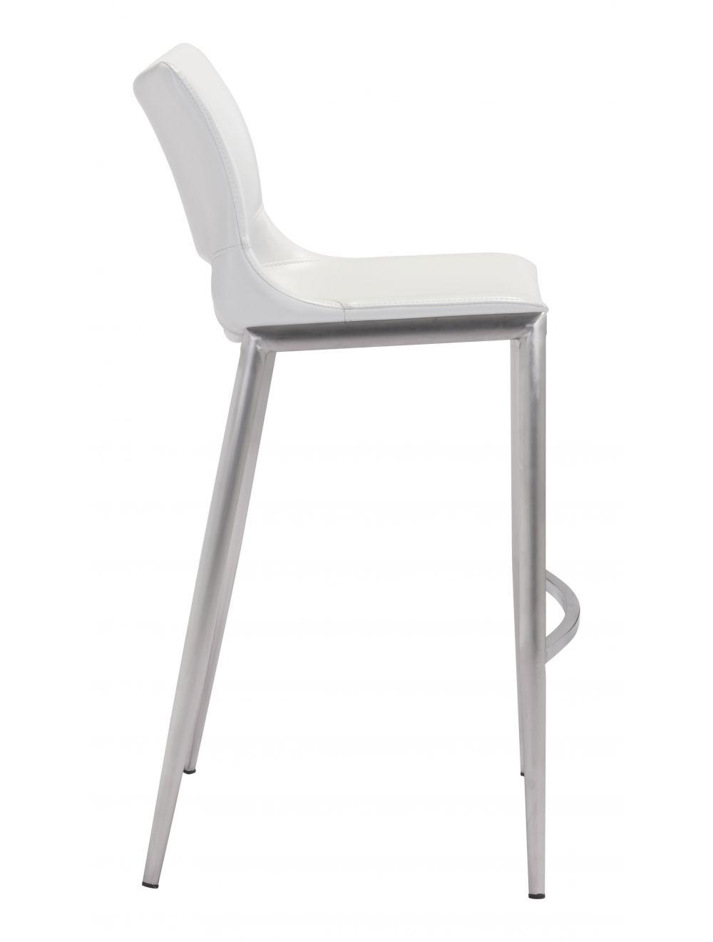 Zuo Ace Bar Chair (Set of 2) White & Silver BAR STOOLS + COUNTER STOOLS