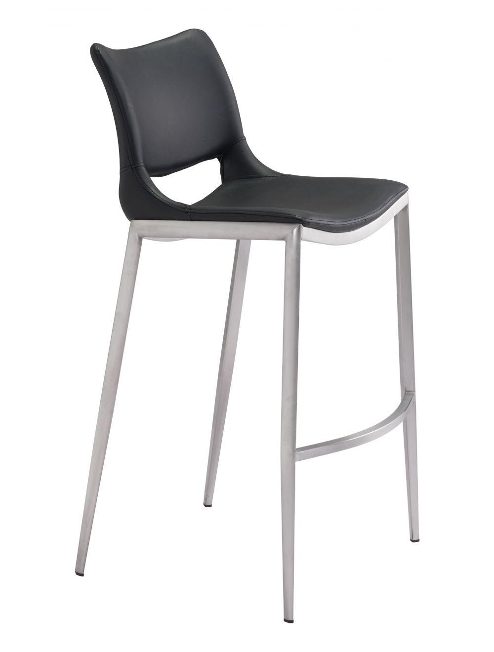 Zuo Ace Bar Chair (Set of 2) Black & Silver BAR STOOLS + COUNTER STOOLS
