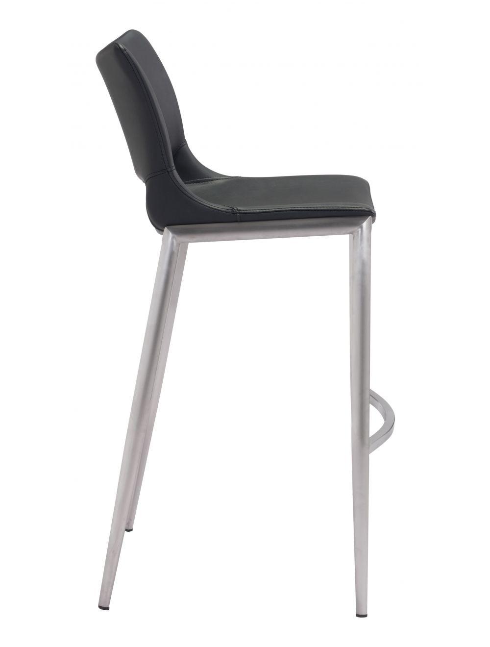 Zuo Ace Bar Chair (Set of 2) Black & Silver BAR STOOLS + COUNTER STOOLS