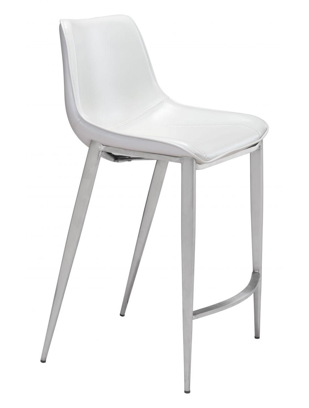 Zuo Magnus Counter Chair (Set of 2) White & Silver BAR STOOLS + COUNTER STOOLS
