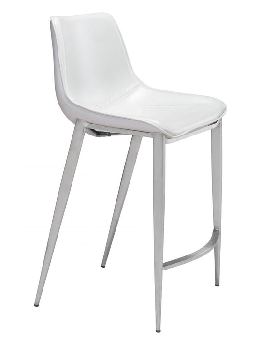 Zuo Magnus Counter Chair (Set of 2) White & Silver BAR STOOLS + COUNTER STOOLS