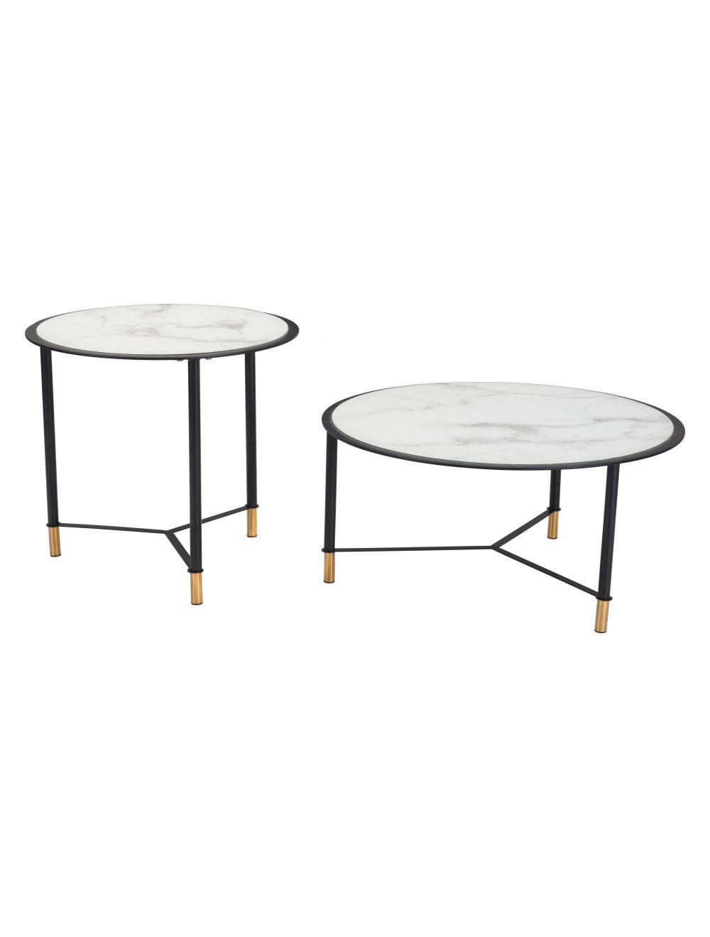 Zuo Set of 2 Davis Coffee Tables White & Black COFFEE TABLES