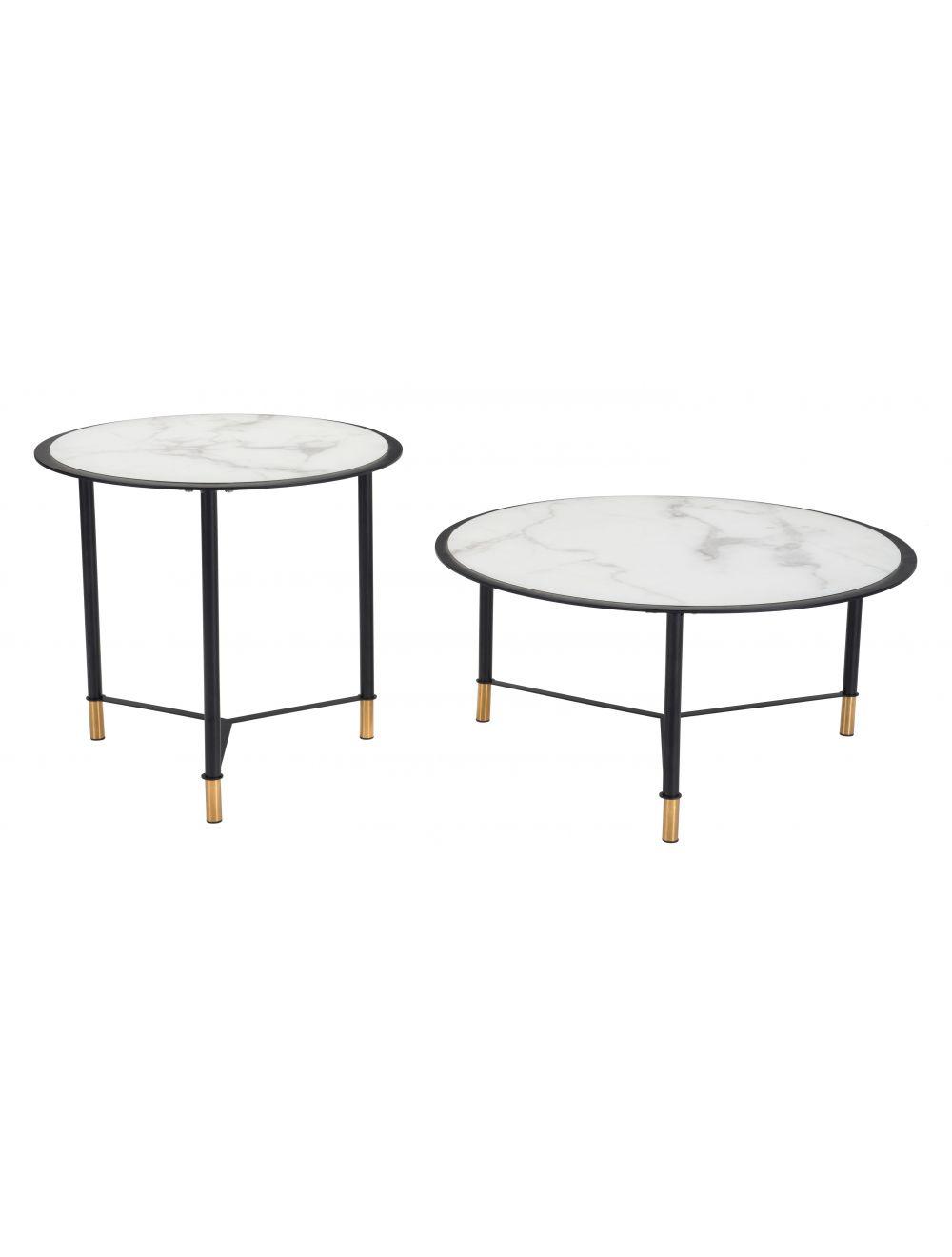 Zuo Set of 2 Davis Coffee Tables White & Black COFFEE TABLES