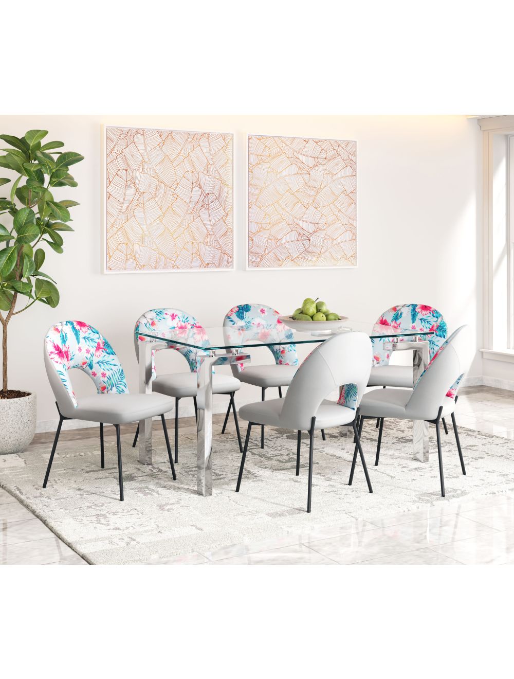 Torrey Dining Chair (Set of 2) Multicolor Print & Gray