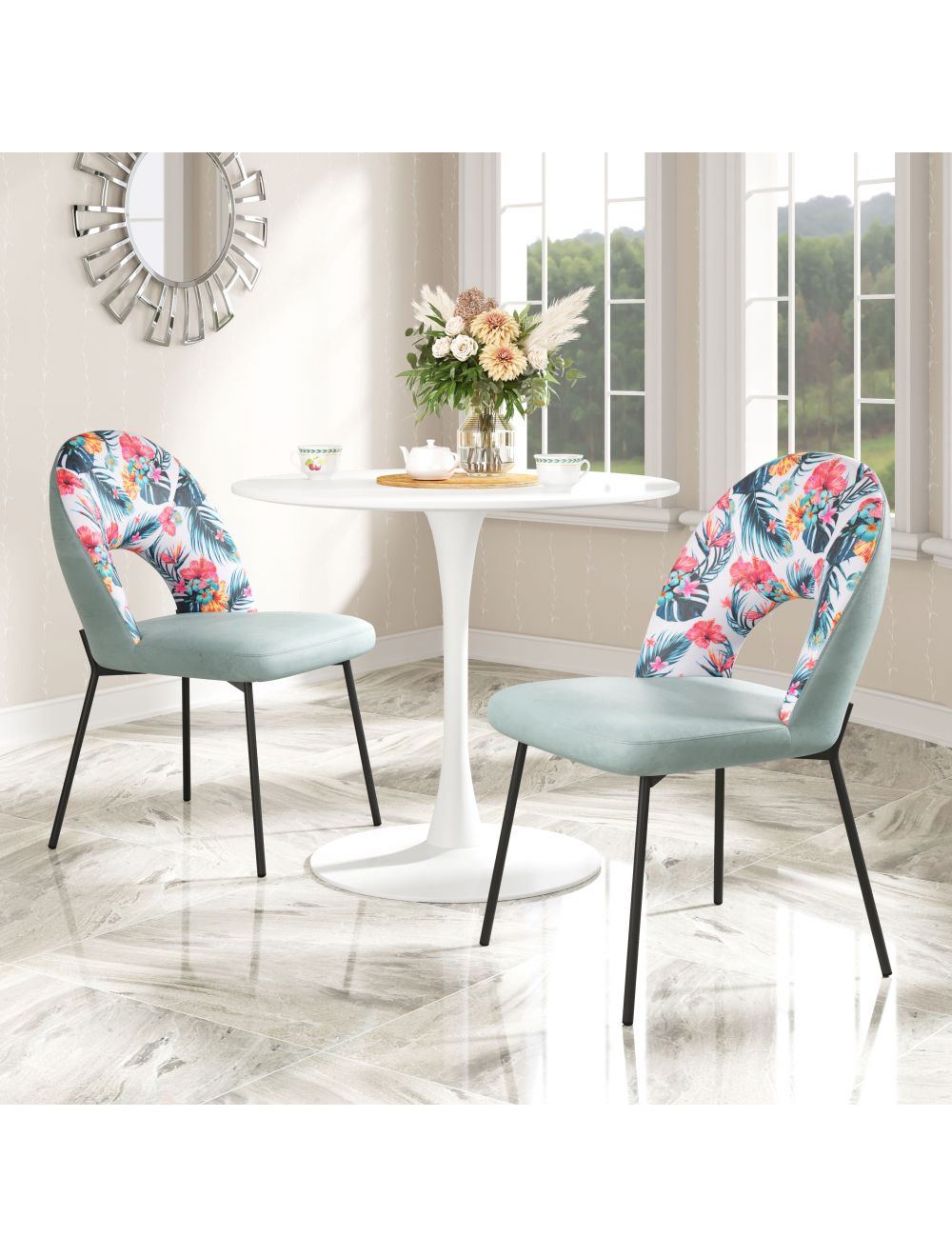 Bethpage Dining Chair (Set of 2) Multicolor Print & Green