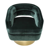 Velveteen Swivel Chair With Gold Base, Green