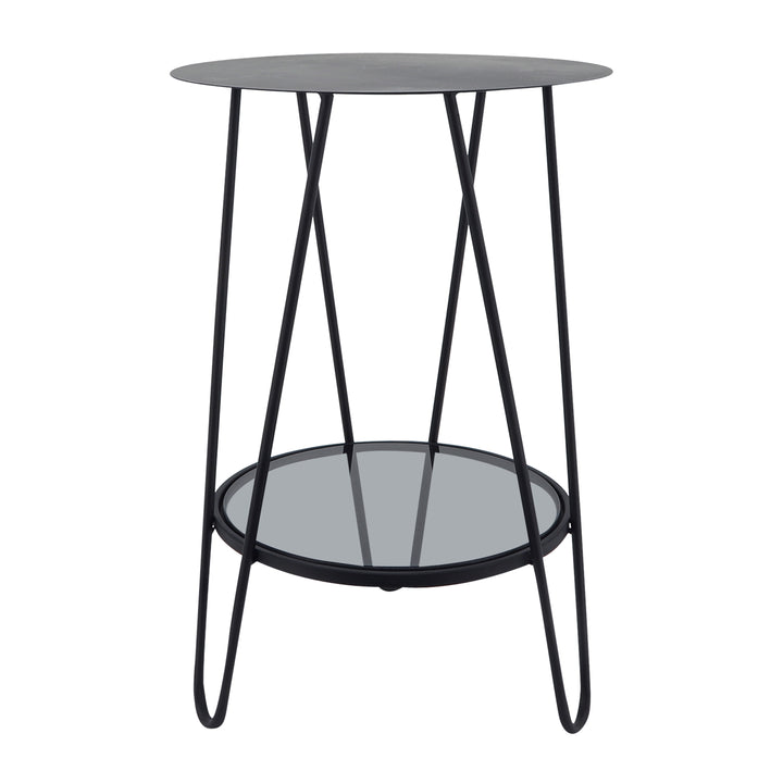 Metal, 23"h 2-layered Side Table Glass Bottom, Bla