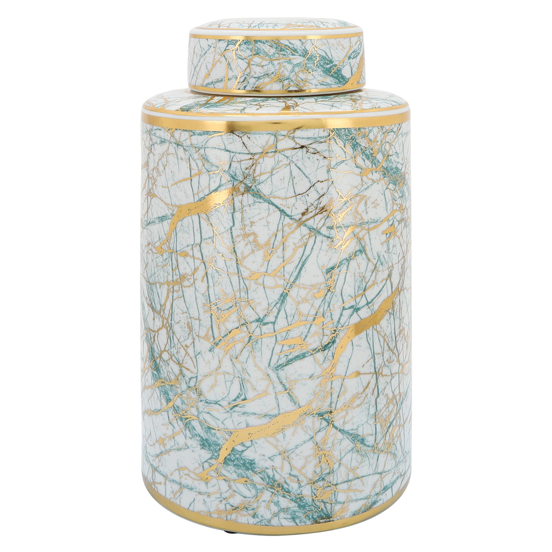 Ceramic 16" Jar With Gold Lid, Green