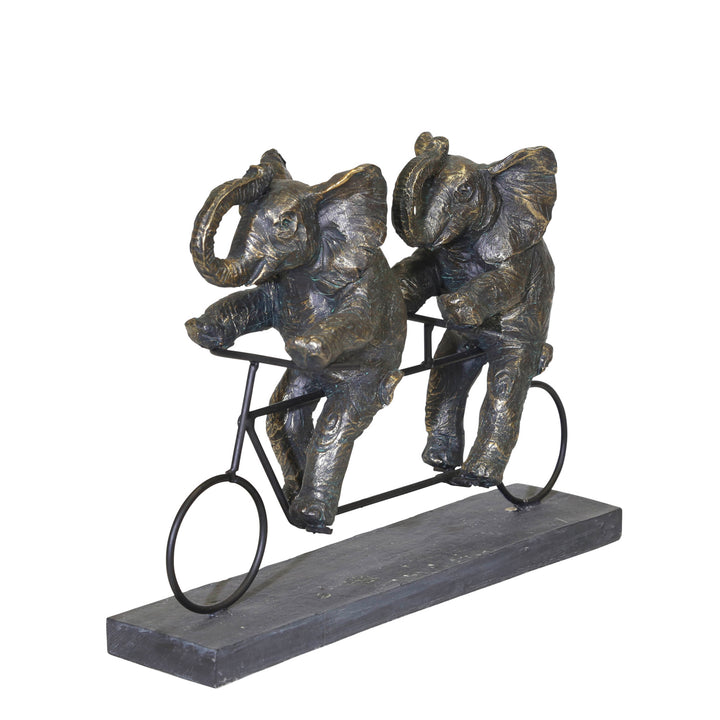 Polyresin 14"l Elephants On Tandem Bike, Bronze