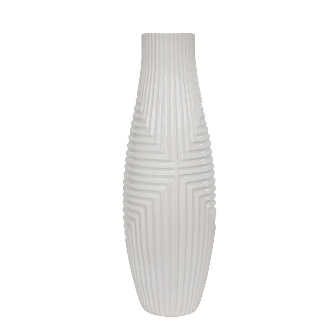 Cer, 22" Tribal Vase, White