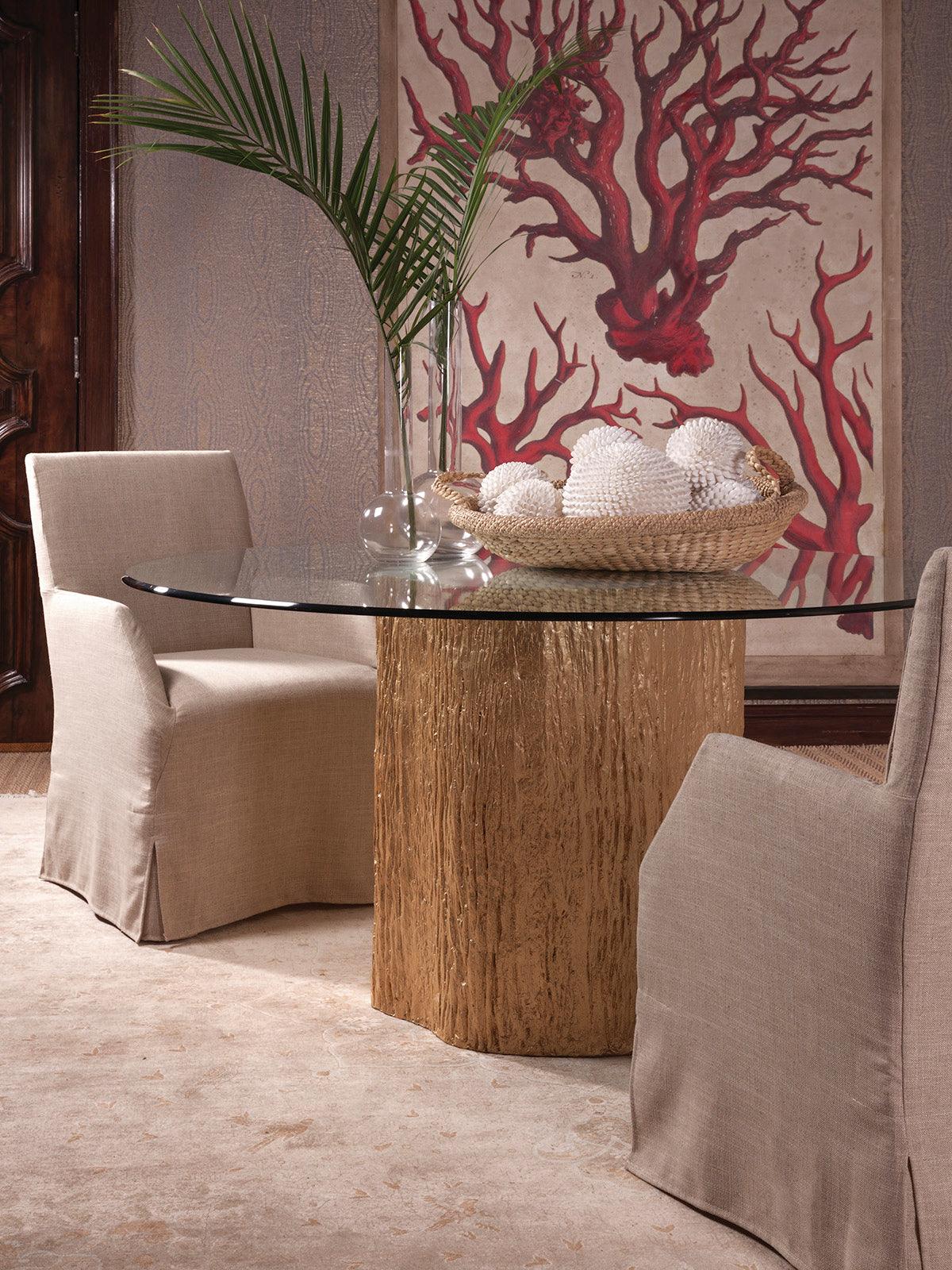 Artistica Home Signature Designs Trunk Segment Round Dining Table With Glass Top-Gold Leaf DINING TABLES