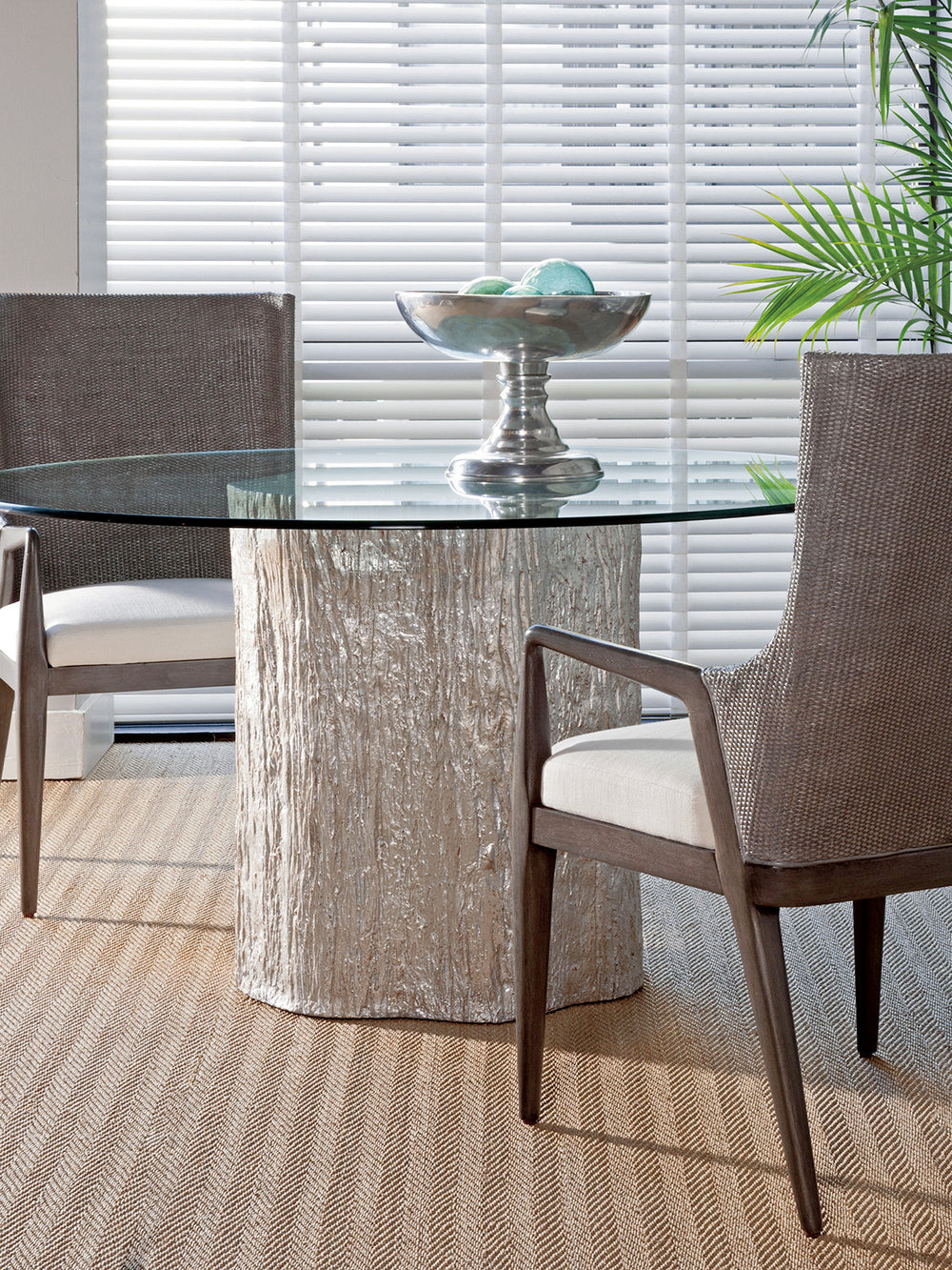 American Home Furniture | Artistica Home  - Signature Designs Trunk Segment Round Dining Table With Glass Top - Silver Leaf