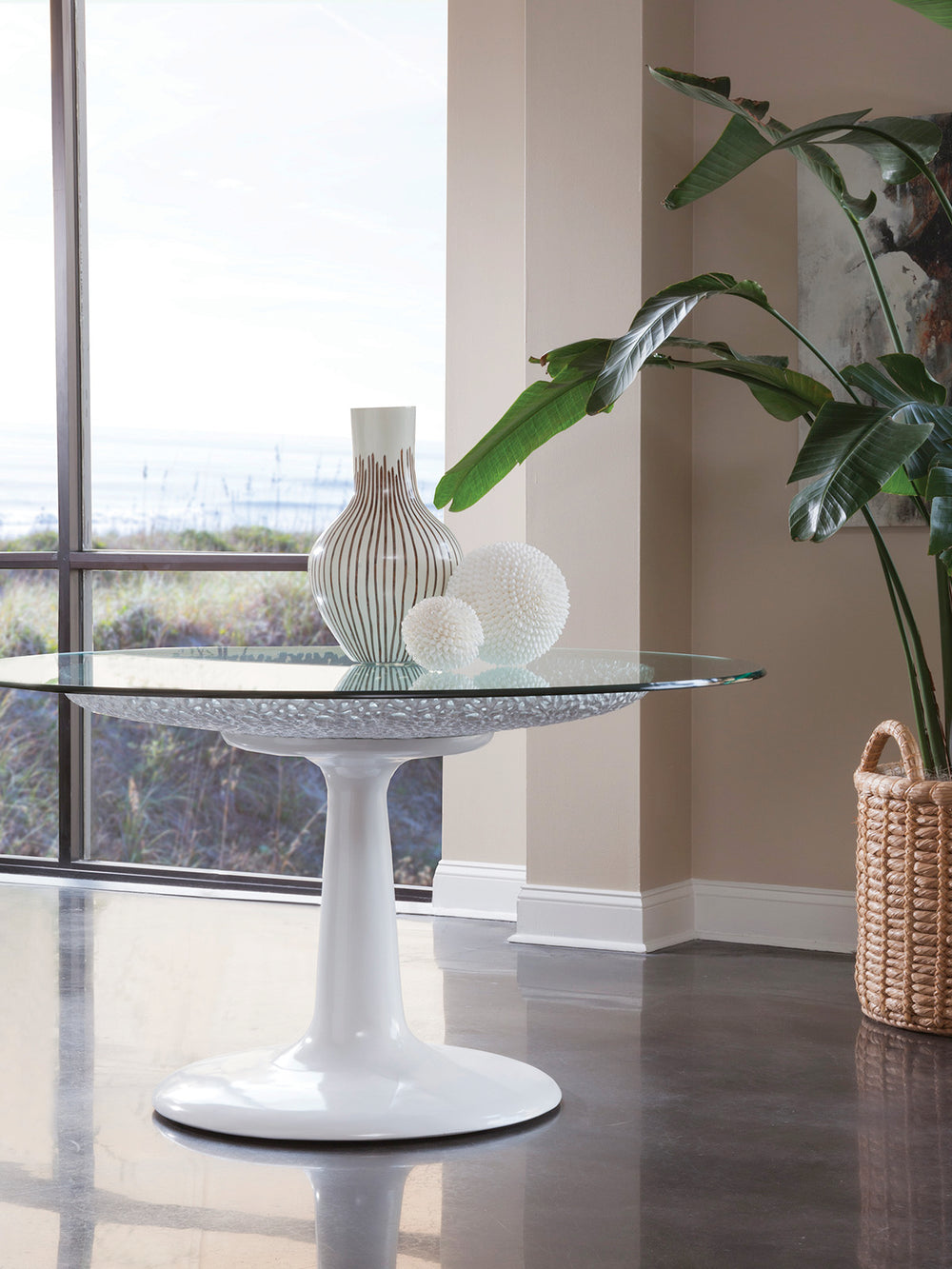 American Home Furniture | Artistica Home  - Signature Designs Seascape White Dining Table With Glass Top