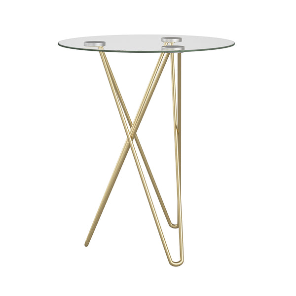 Zoey Round Side Table in Clear Tempered Glass with Matte Brushed Gold Base - AmericanHomeFurniture