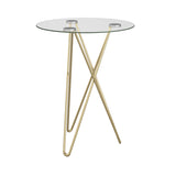 Zoey Round Side Table in Clear Tempered Glass with Matte Brushed Gold Base - AmericanHomeFurniture