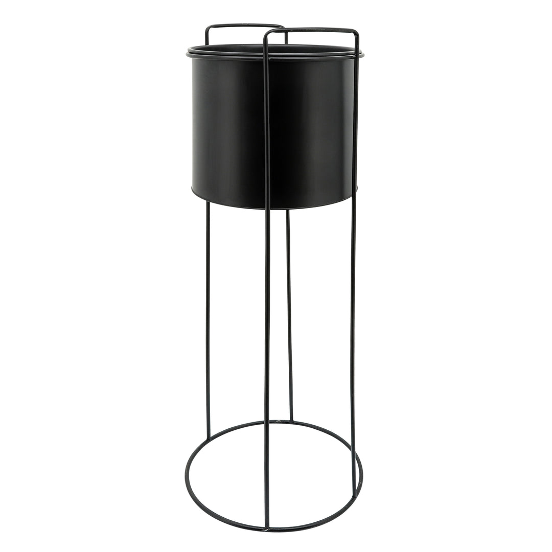 Metal S/3 8/10/12" Round Planters W/ Stand, Black