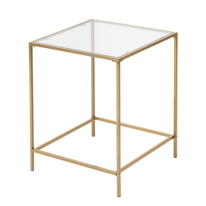 Arvi 18" Side Table in Clear Glass with Brass Base - AmericanHomeFurniture
