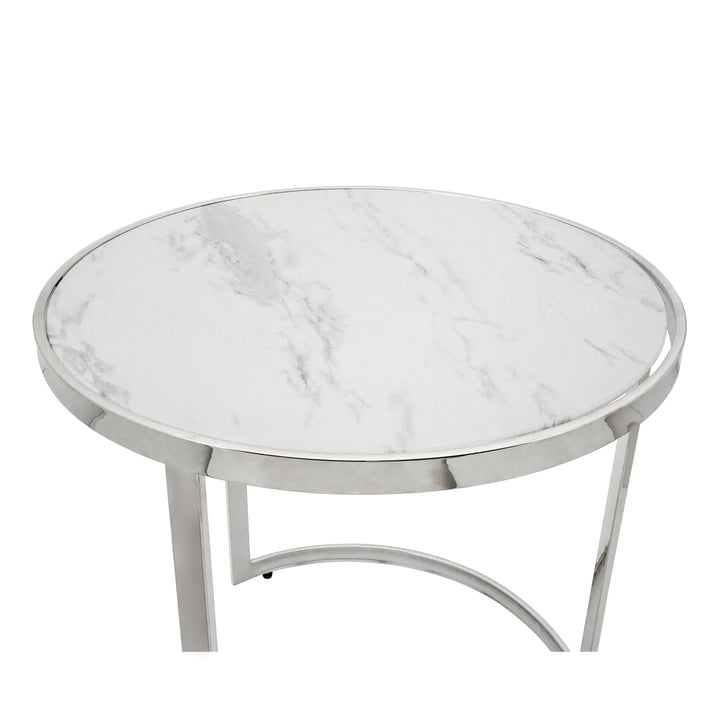 S/2 Metal/marble Glass Round Side Table, Silver