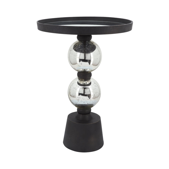 Metal, 22"h Orb Side Table, Mirror Top, Sil/blk