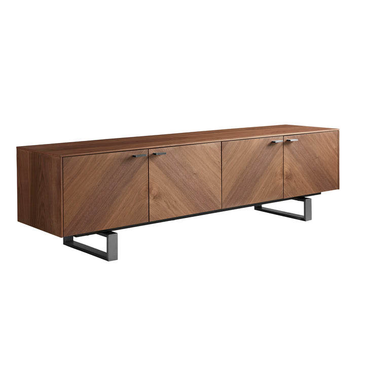 ALVARADO 71" MEDIA STAND IN AMERICAN WALNUT WITH BRUSHED STAINLESS STEEL BASE - AmericanHomeFurniture