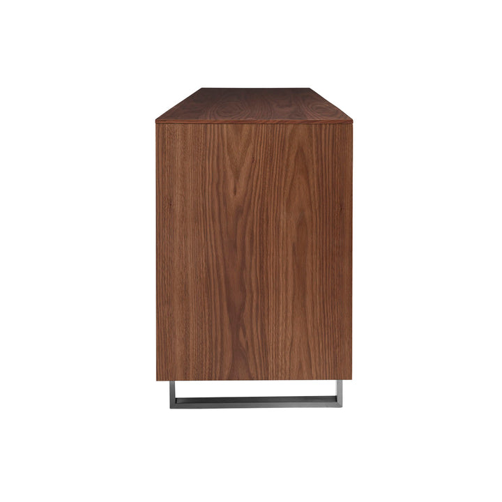 ALVARADO 71" MEDIA STAND IN AMERICAN WALNUT WITH BRUSHED STAINLESS STEEL BASE - AmericanHomeFurniture