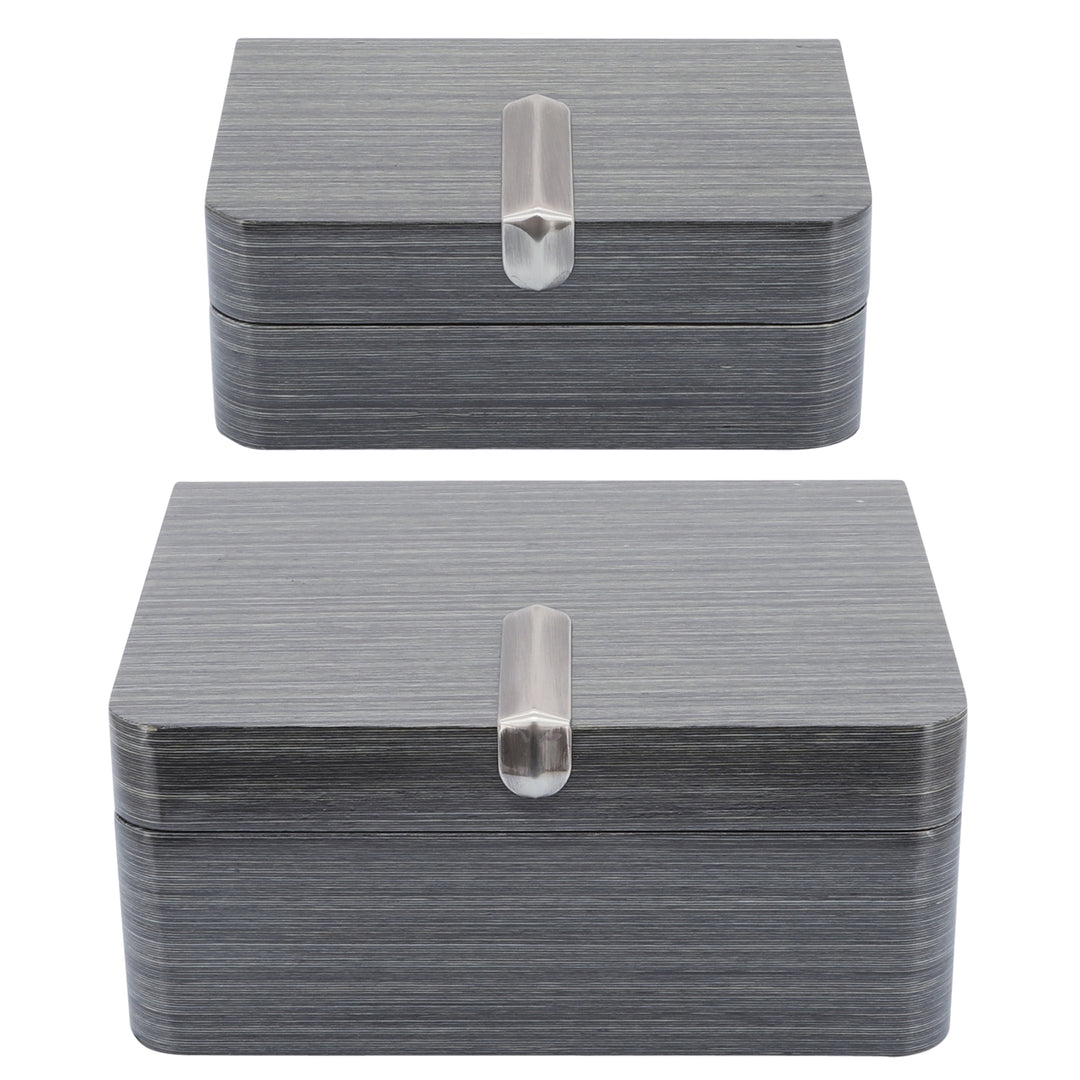 Wood, S/2 7/9" Box W/ Metal Clasp, Gray