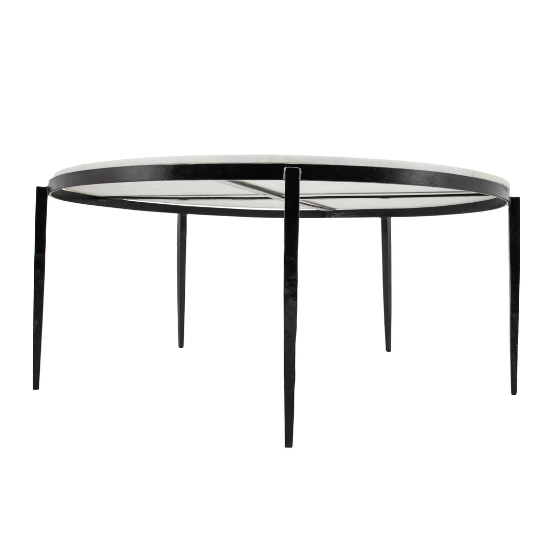 Metal, 34x15" Side Table W/ Marble Top, Black Kd