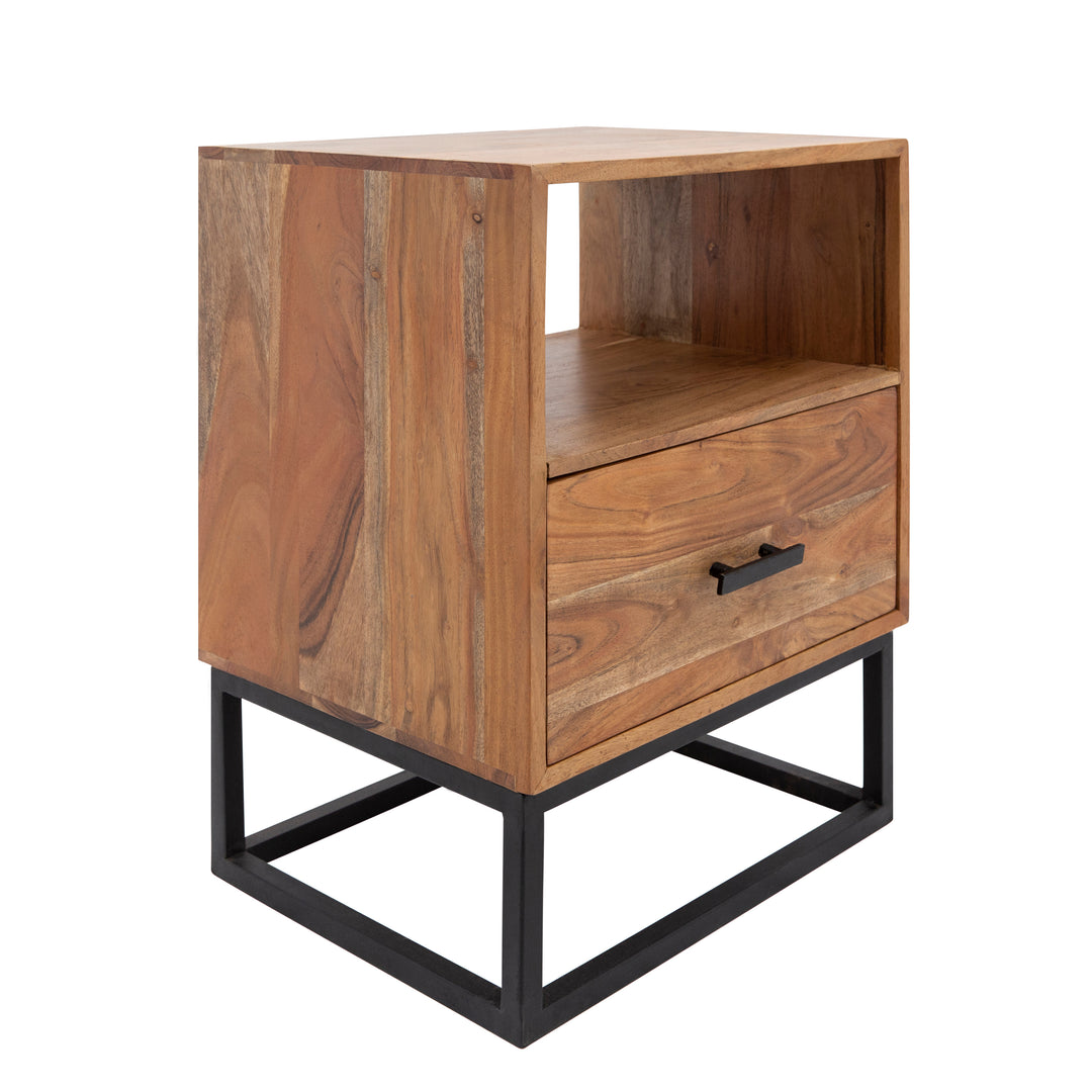 24" Wood/metal Side Table W/ Drawer, Brown