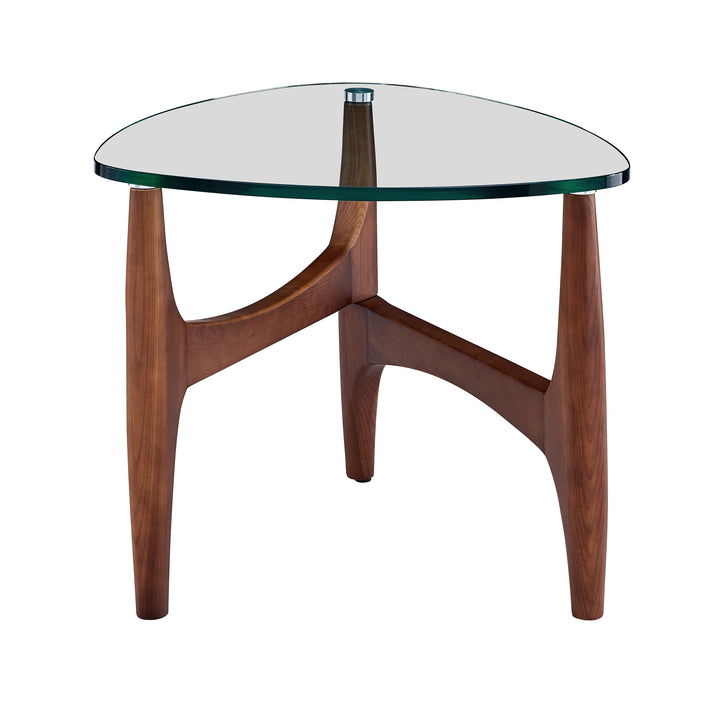 Ledell 24" Side Table in Clear Glass and Walnut - AmericanHomeFurniture