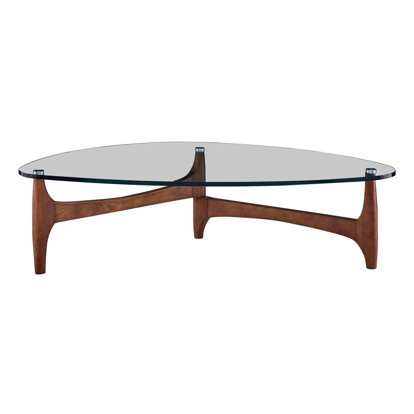 Euro Style LEDELL 51" COFFEE TABLE IN CLEAR GLASS WITH WALNUT BASE COFFEE TABLES