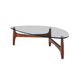LEDELL 51" COFFEE TABLE IN CLEAR GLASS WITH WALNUT BASE - AmericanHomeFurniture