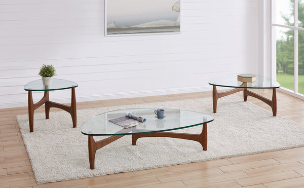 LEDELL 51" COFFEE TABLE IN CLEAR GLASS WITH WALNUT BASE - AmericanHomeFurniture