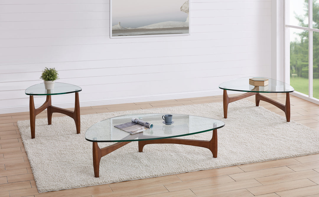 LEDELL 35" COFFEE TABLE IN CLEAR GLASS WITH WALNUT BASE - AmericanHomeFurniture